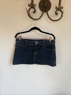 Wax Jean Women's Blue Denim Mini Skirt with Multicolor Embroidered Label